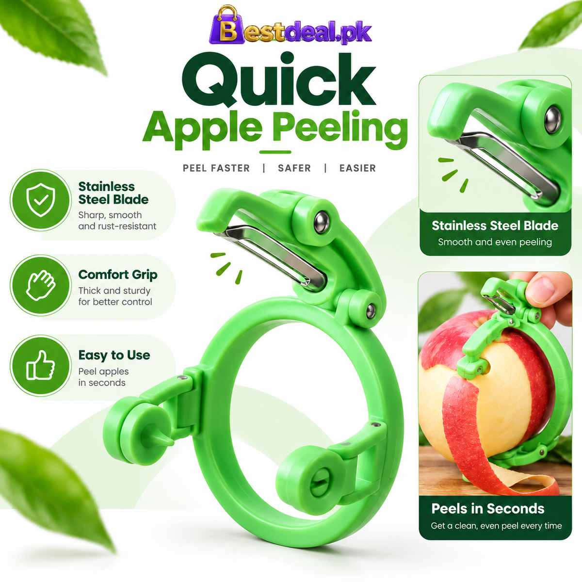 Smart Apple Peeler Tool – Stainless Steel Quick & Easy Fruit Peeler