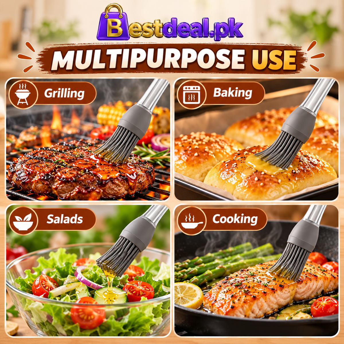 Silicone Oil Basting Brush with Built-In Oil Reservoir – BBQ, Baking & Grilling Brush