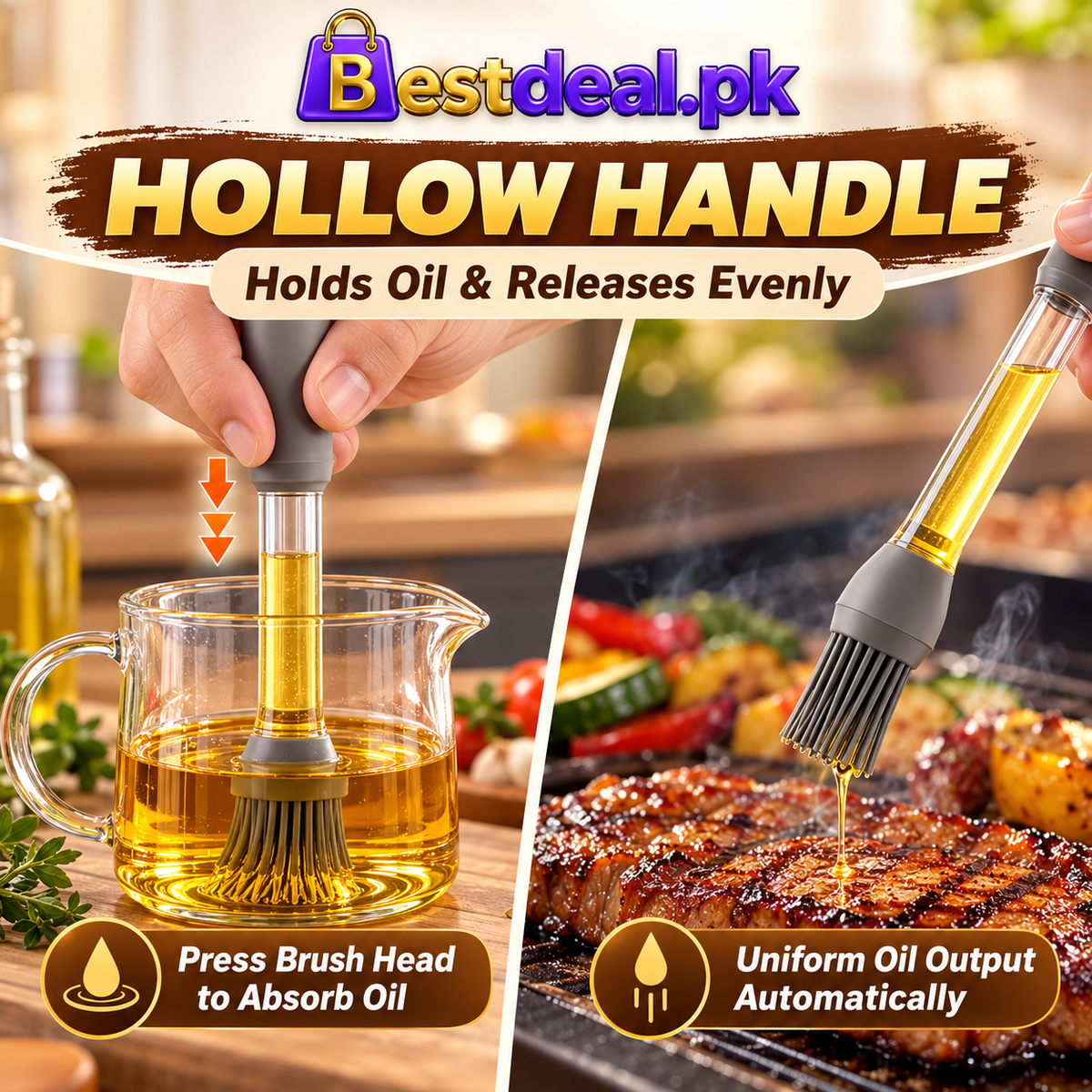 Silicone Oil Basting Brush with Built-In Oil Reservoir – BBQ, Baking & Grilling Brush