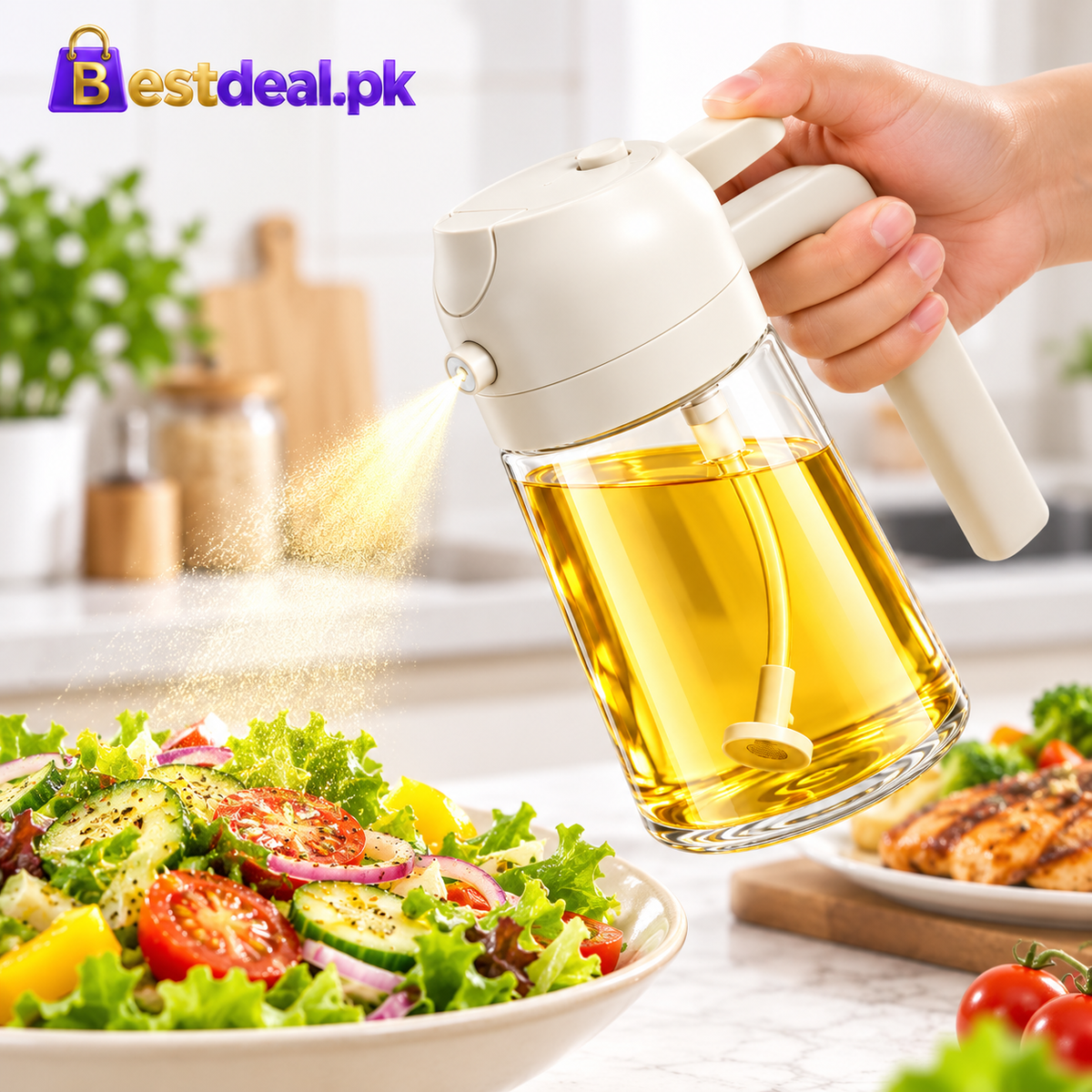 2-in-1 Oil Dispenser & Sprayer Bottle – Multipurpose Kitchen Oil Bottle