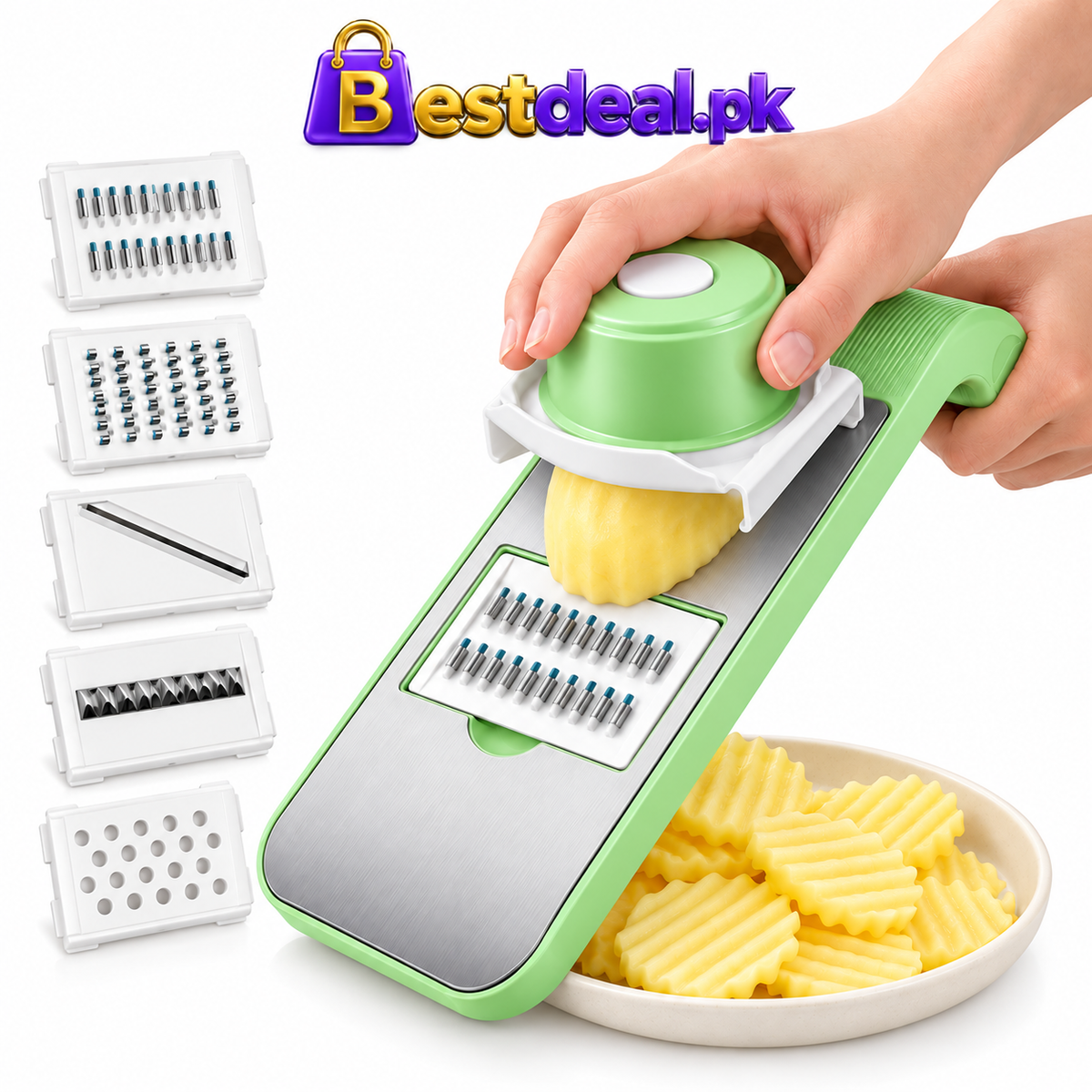 5-in-1 Multifunction Vegetable Slicer & Grater – Interchangeable Stainless Steel Blades